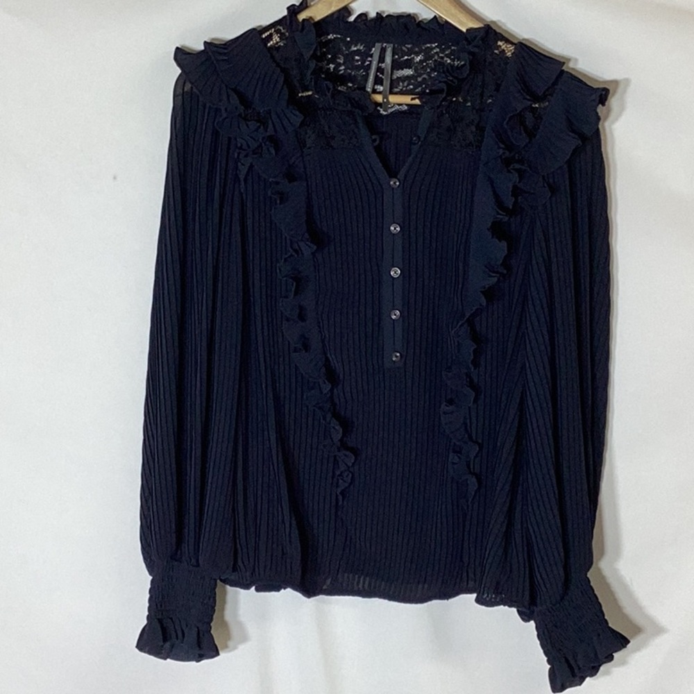 ANTHROPOLOGIE Pleated Ruffled Blouse Black Size XS - Picture 7 of 15